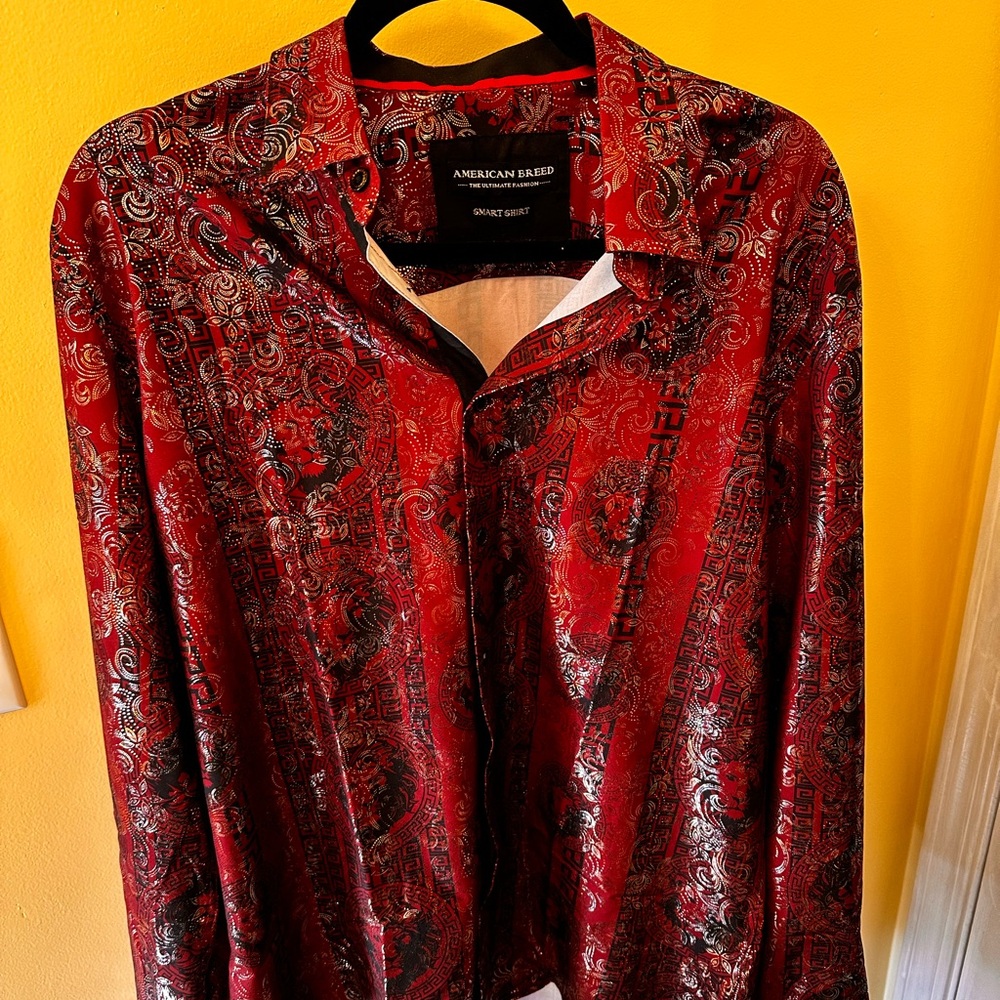 American Breed Silky Dress Shirt Chinese New Year Lion Heads